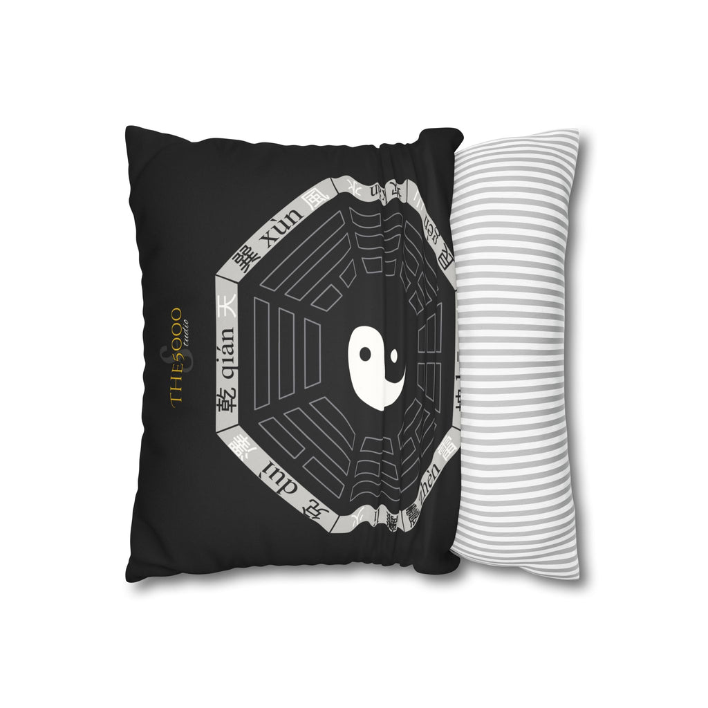Zen-Inspired Faux Suede Pillowcase with Yin Yang Design X BaGua